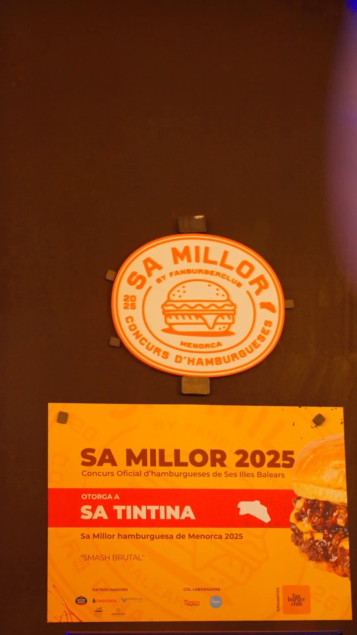 Diploma de Sa Millor 2025 a Sa Tintina, mejor hamburguesa de Menorca